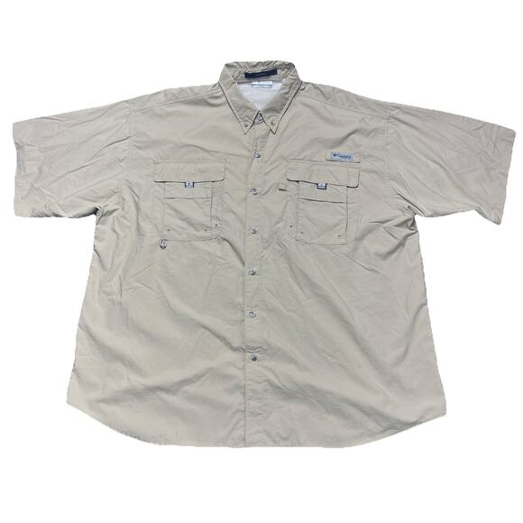 Columbia Shirt Mens 2X Beige Bahama PFG Fishing Button Up Omni Shade UPF 50 Read - Picture 1 of 10